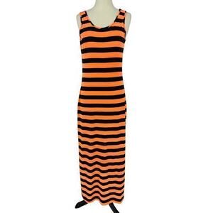 Cecico black and orange striped maxi dress medium